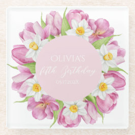 Posavasos De Vidrio Primavera Colorida Flor Niños Cumpleaños