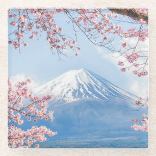 Posavasos De Vidrio Primavera del lago el   mountain el   Kawaguchiko