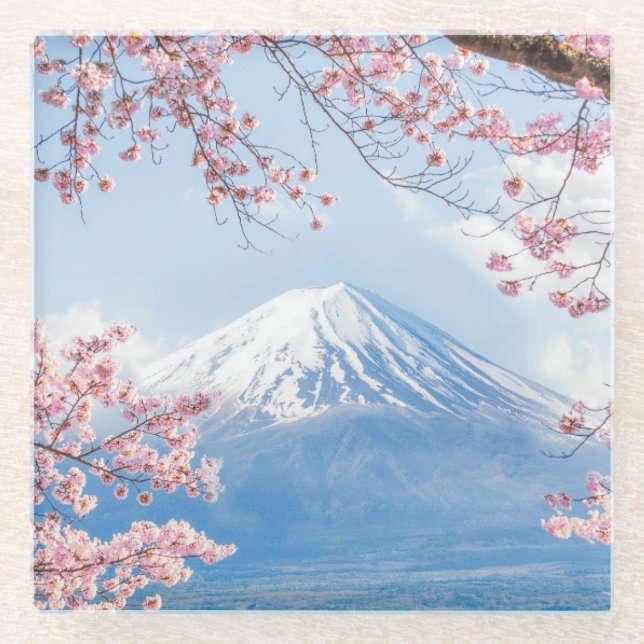 Posavasos De Vidrio Primavera del lago el | mountain el | Kawaguchiko (Anverso)