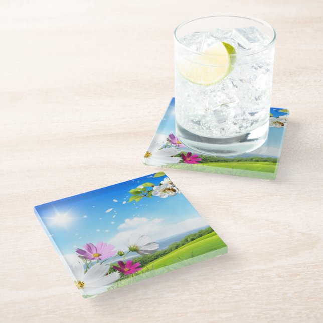 Posavasos De Vidrio Primavera y verano Día soleado (Angular)