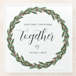 Posavasos De Vidrio Primer regalo de Navidad juntos para pareja