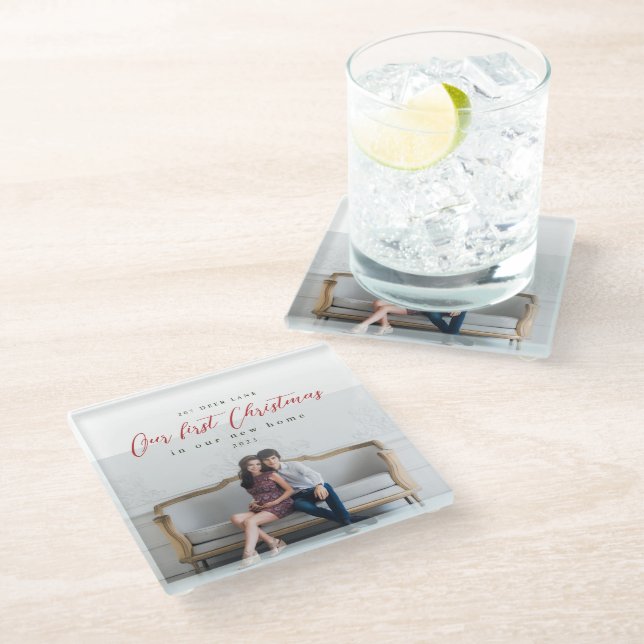 Posavasos De Vidrio Primera Navidad en nuestro nuevo domicilio (Angular)