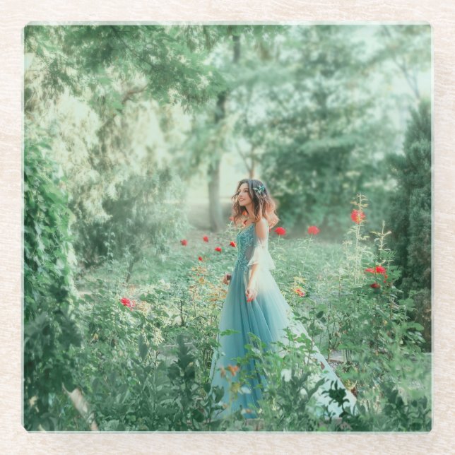 Posavasos De Vidrio Princesa de Brunette: acuarela de bosque de hadas (Anverso)