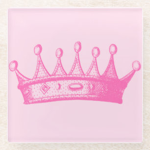 Posavasos De Vidrio Princesa magenta Crown en fondo rosado