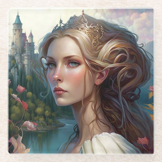 Posavasos De Vidrio Princess Castle Fantasy Art (Anverso)