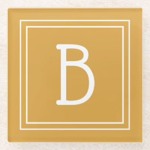 Posavasos De Vidrio Principio moderno monogramado dorado amarillo y bl