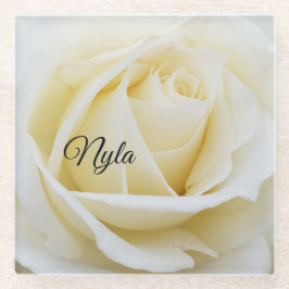 Posavasos De Vidrio Pristina foto de cierre de rosa blanca