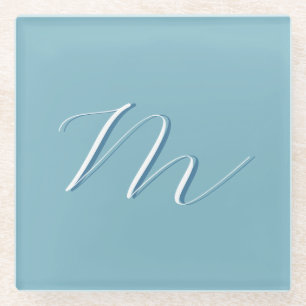 Posavasos De Vidrio Profesional Minimalista de bollo azul sólido monog