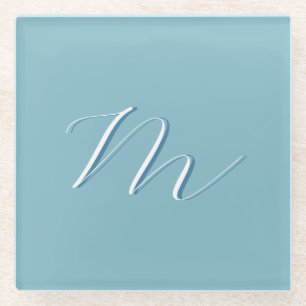 Posavasos De Vidrio Profesional Minimalista de bollo azul sólido monog