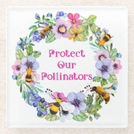 Posavasos De Vidrio Proteger nuestros polinizadores Flores de abejas