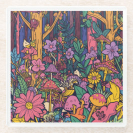 Posavasos De Vidrio Psychedelic woodland glass coaster