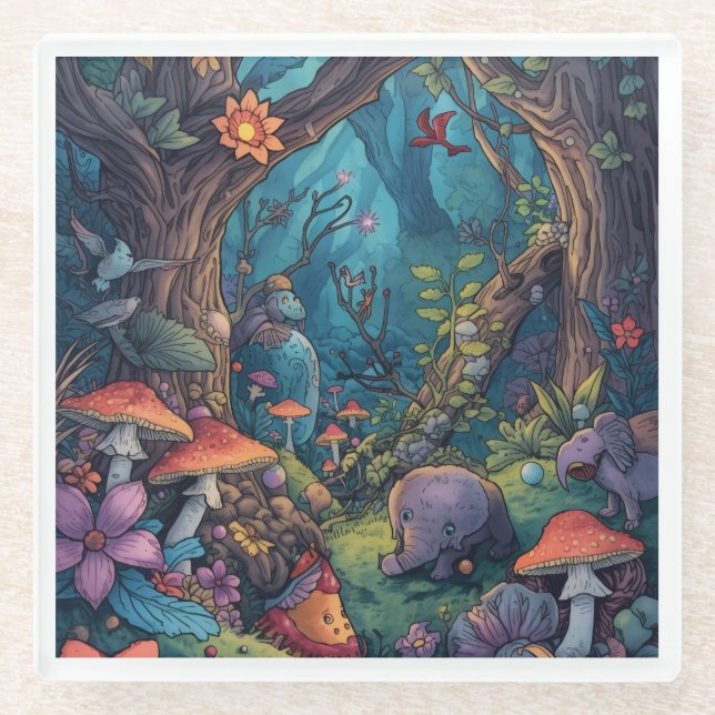 Posavasos De Vidrio Psychedelic woodland glass coaster (Anverso)