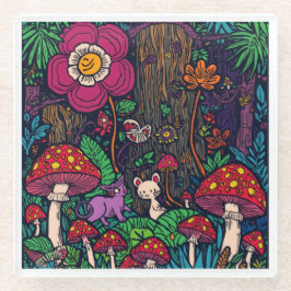 Posavasos De Vidrio Psychedelic woodland glass coaster