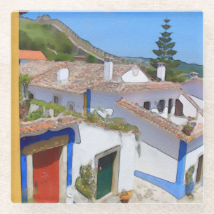 Posavasos De Vidrio Pueblo acuarela