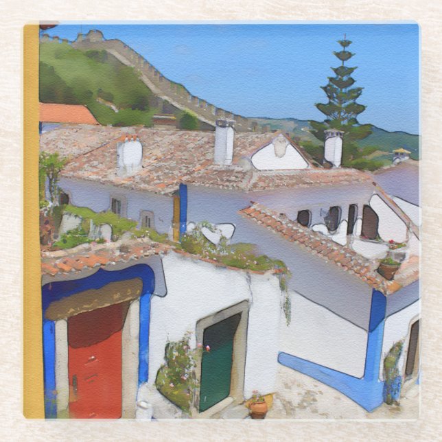 Posavasos De Vidrio Pueblo acuarela (Anverso)