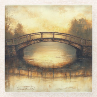 Posavasos De Vidrio Puente Antiguo Sobre Río Pintura Campo 