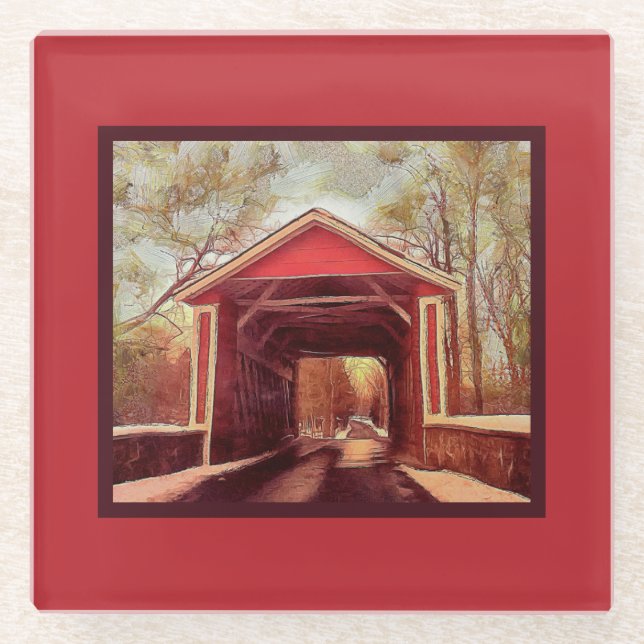 Posavasos De Vidrio Puente cubierto Delaware Ashland (Anverso)