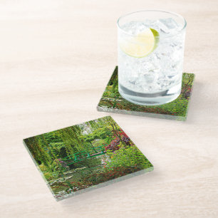 Posavasos De Vidrio Puente de Monet sobre estanque de lirios, jardín d