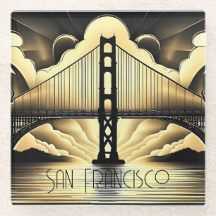 Posavasos De Vidrio Puente Golden Gate de Art Deco