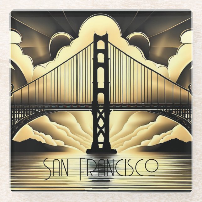 Posavasos De Vidrio Puente Golden Gate de Art Deco (Anverso)