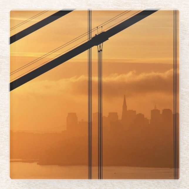 Posavasos De Vidrio Puente Golden Gate delante del San Francisco (Anverso)