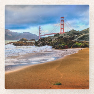 Posavasos De Vidrio Puente Golden Gate en la puesta del sol