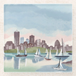 Posavasos De Vidrio Puerto de Boston | Boston Massachusetts Acuarela