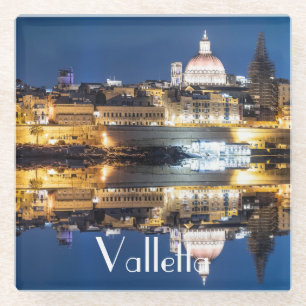 Posavasos De Vidrio Puerto de la ciudad vieja de La Valeta por la noch