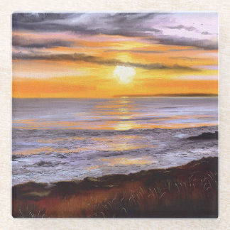 Posavasos De Vidrio Puesta de sol en la playa