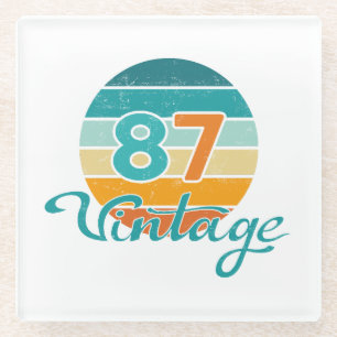 Posavasos De Vidrio Puesta de sol retro 87 Vintage desgastado