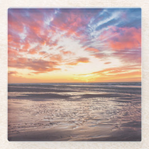 Posavasos De Vidrio Puesta de sol sobre playa y mar