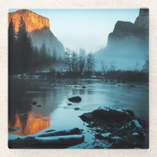 Posavasos De Vidrio Puesta del sol brumosa en Yosemite