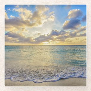 Posavasos De Vidrio Puesta del sol de Aruba sobre el mar móvil