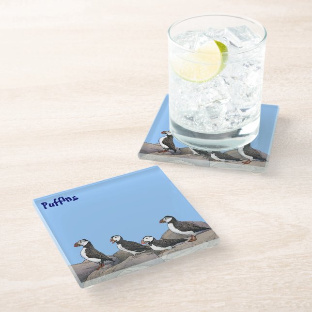 Posavasos De Vidrio Puffins atlánticos (Angular)