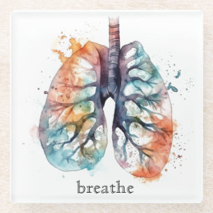 Posavasos De Vidrio Pulmones, respirando como un árbol en acuarela