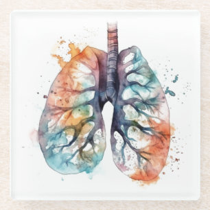 Posavasos De Vidrio Pulmones, respirando como un árbol en acuarela