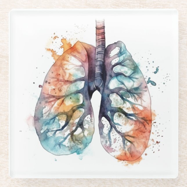 Posavasos De Vidrio Pulmones, respirando como un árbol en acuarela (Anverso)