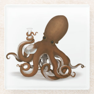 Posavasos De Vidrio Pulpo con Lab Flask Steampunk Química y Ciencia