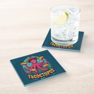 Posavasos De Vidrio Pulpo de Dibujos Animados Divertido con Tacos Comi