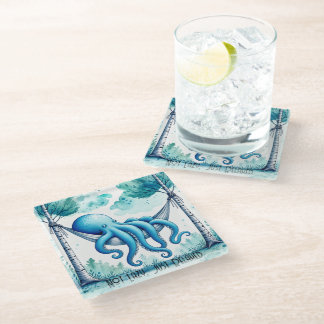Posavasos De Vidrio Pulpo en hamaca - No es perezoso, solo relajado