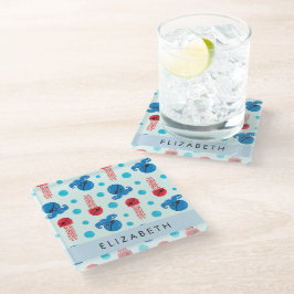 Posavasos De Vidrio Pulpo pirata, medusa pirata, mar, tu nombre