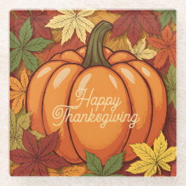Posavasos De Vidrio Pumpkin and Leaves Thanksgiving