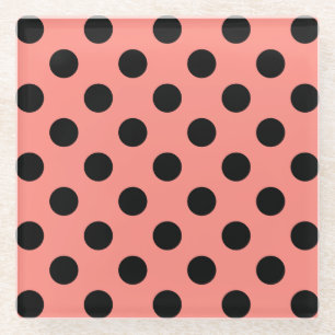 Posavasos De Vidrio Punto de polka negro sobre melocotón