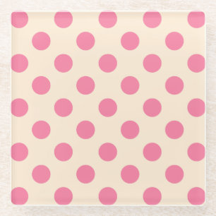 Posavasos De Vidrio Punto de polka rosa sobre crema