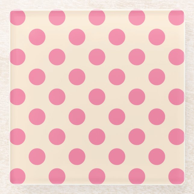 Posavasos De Vidrio Punto de polka rosa sobre crema (Anverso)
