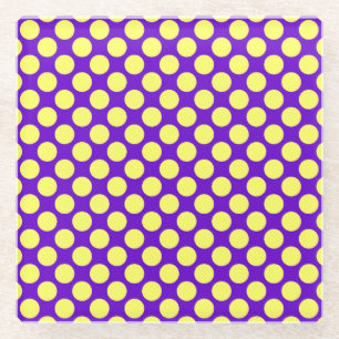 Posavasos De Vidrio Puntos de Polka Amarillo con fondo morado STaylor