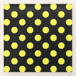 Posavasos De Vidrio Puntos de polka amarillos sobre fondo negro