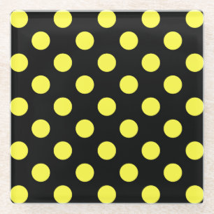 Posavasos De Vidrio Puntos de polka amarillos sobre fondo negro