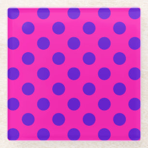 Posavasos De Vidrio Puntos de polka azul en fuchsia
