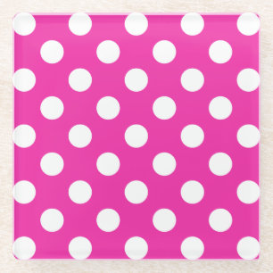 Posavasos De Vidrio Puntos de polka blanco en fuchsia